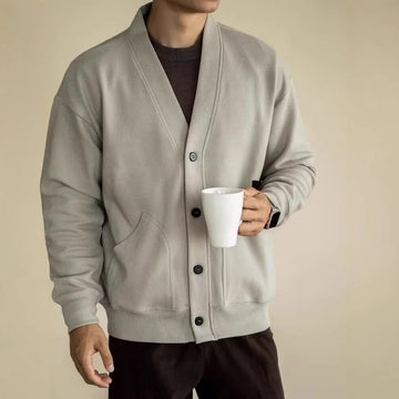 AIDASE  -  European Large V-neck Work Jacket Men's Twill Texture Elastic Long-sleeved Sweatshirt Cardigan Casual Commuting aidase-shop